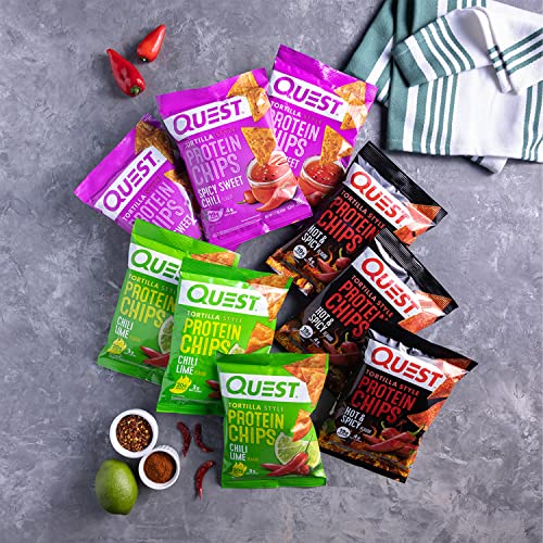 Quest Nutrition Tortilla Style Protein Chips, Spicy Variety Pack, Chili Lime, Hot & Spicy, & Spicy Sweet Chili, 12 Count (3 Each Flavor) #TOP4