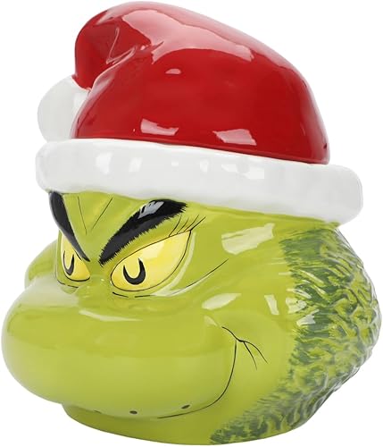 Miniatura 3 de Bioworld La cabeza del personaje del Grinch con el sombrero de Papá Noel esculpido tarro de galletas de cerámica