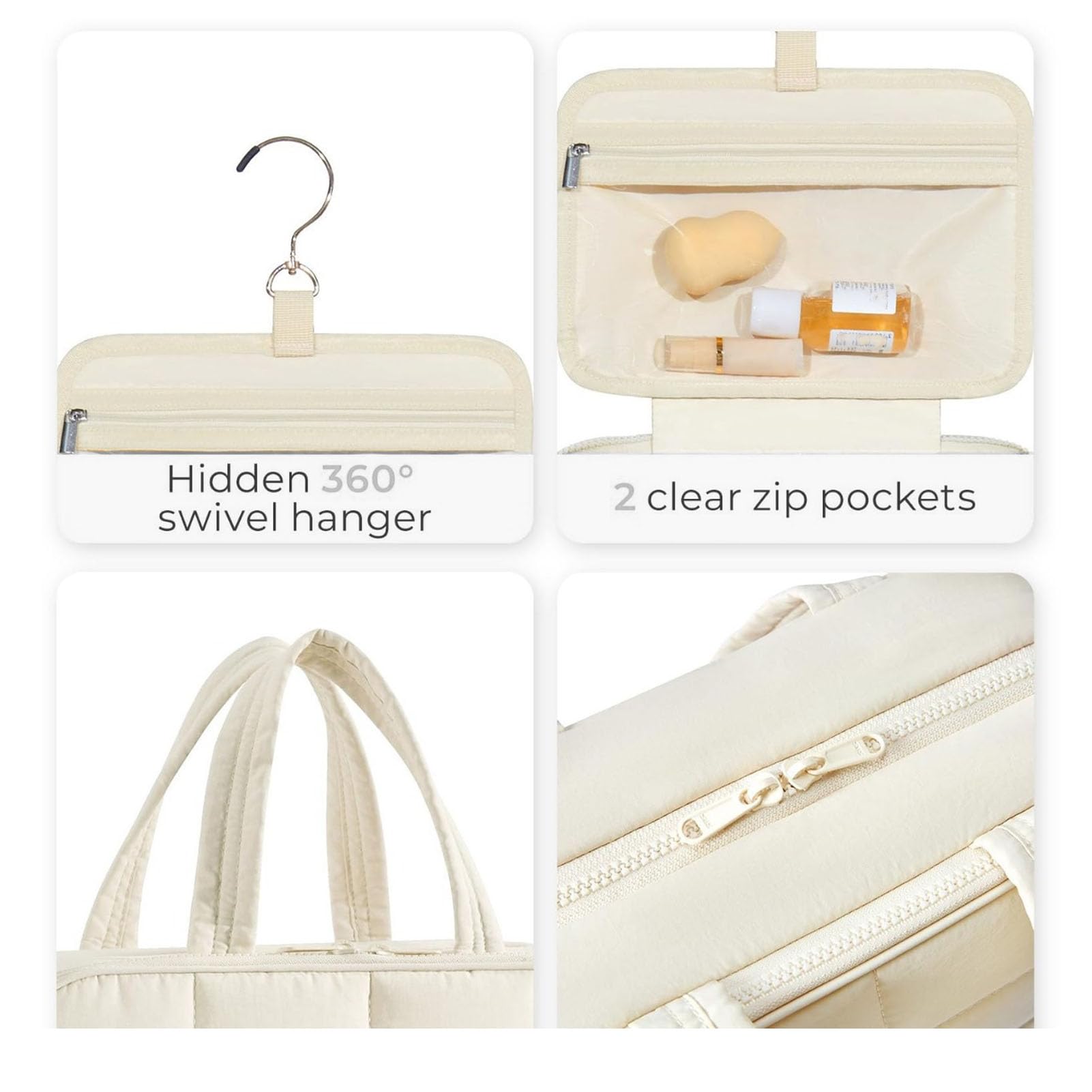 Borsa da Toilette da Viaggio, Borsa da Viaggio Sospesa, Borse per Cosmetici | Grande Capacità, Gancio con Rotazione a 360 Gradi, Organizer Pieghevole per Borsa per Trucco Portatile