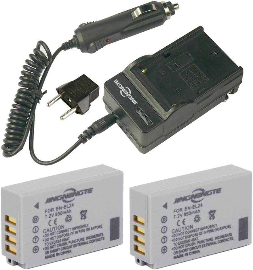 JINGNENGTE® 2-Pack of EN-EL24 Batteries and Battery Charger for Nikon 1 J5, DL18-50, DL24-85 Digital Camera