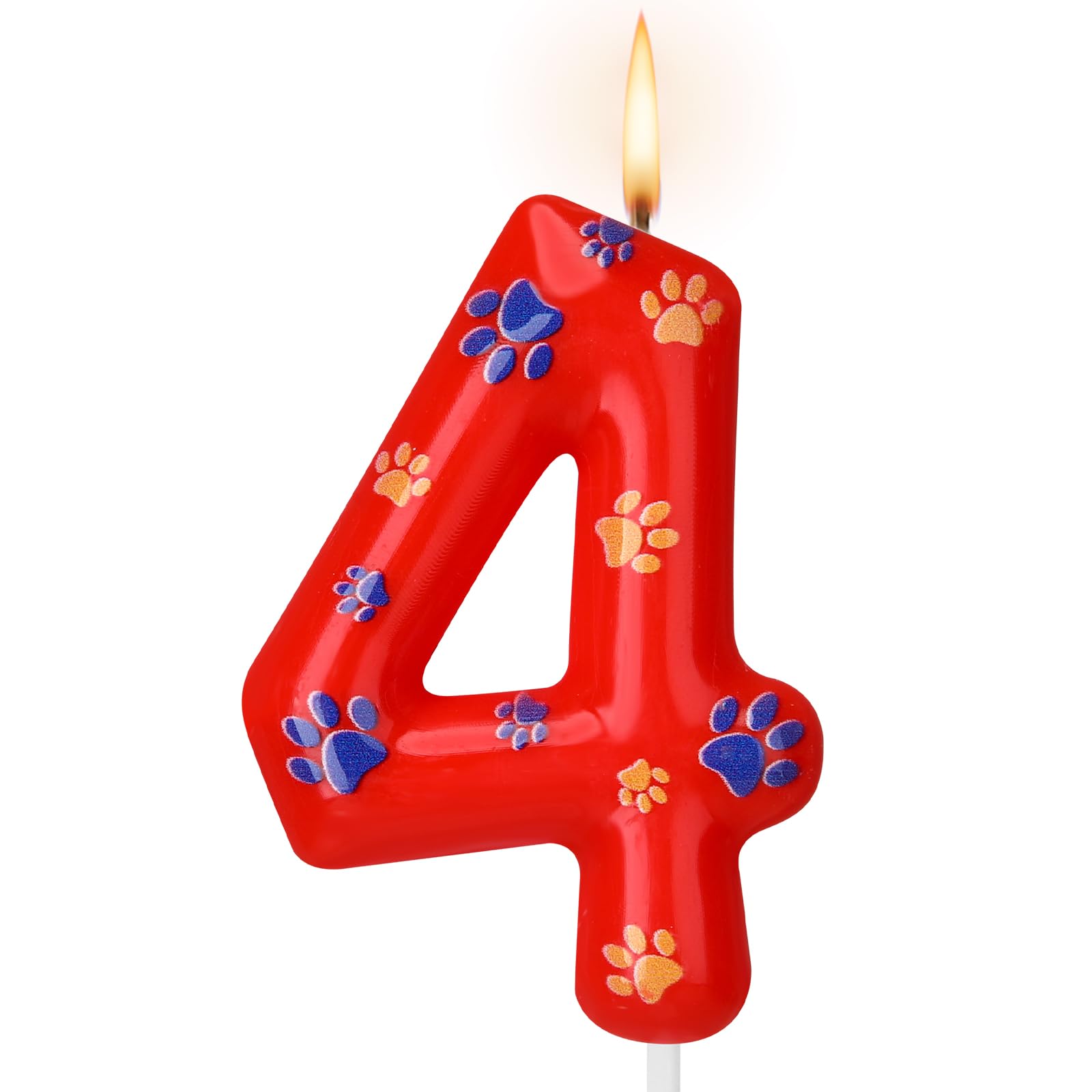 Number 4 Dog Paw Birthday Candles Dog Toppers Candles Blue Yellow and Red Numeral Birthday Cake Topper for 4 Year Old Boy Girl Paw Party Decoration Party Supplies