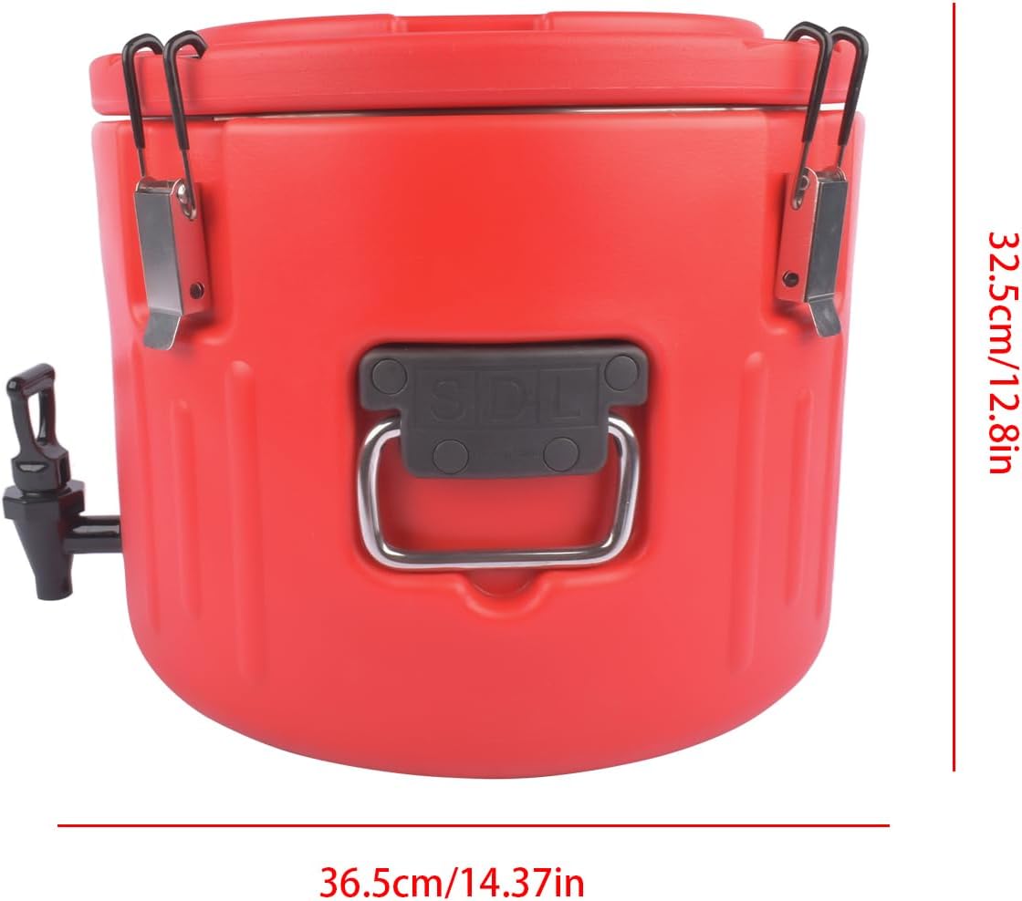 Insulated Beverage Dispenser 5 Gallon Portable Beverage Cooler with Handles Spigot & Spout, 304 Stainless Steel Interior Cold Hot Drink Dispenser for Camping Outdoor Party, Red Outdoors Water Jug