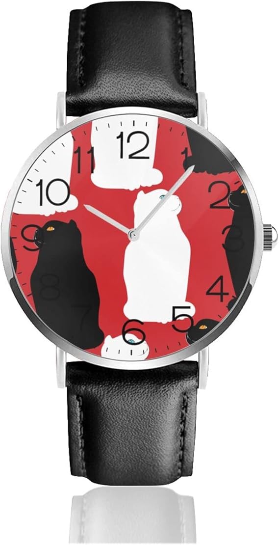 Amazon 腕時計 シンプル 白猫と黒猫 赤い背景時計 うで 防水 革ベルト 腕時計 メンズ 搭載 ミリタリーウォッチ メンズ レディース 時計 メンズ腕時計 腕時計 通販