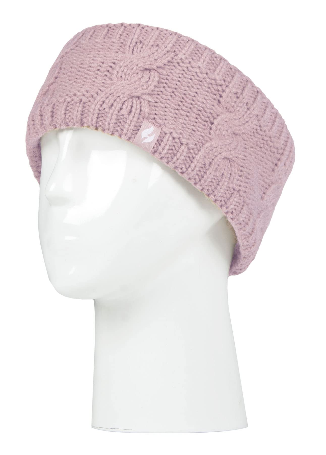 Heat Holders - Ladies Thick Cable Knitted Fleece Lined Thermal Winter Empty Skull Ear Warmer Headband (One Size, Dusky Pink) - Image 3