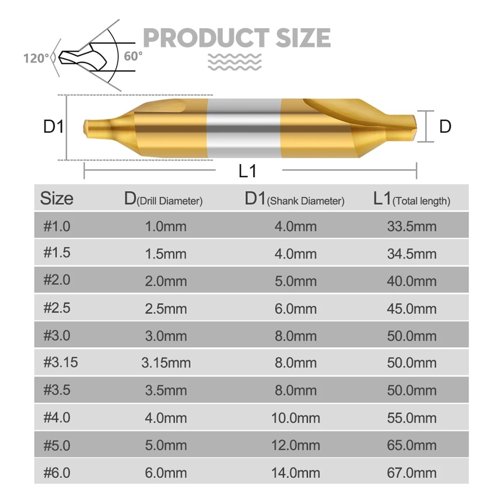 Centro Brocas HSS Broca central HSS, 1,0-6,0mm, avellanadores de 60 grados, taladro de centrado de Metal en ángulo for torno metalúrgico(6pcs 1.0-5.0mm)