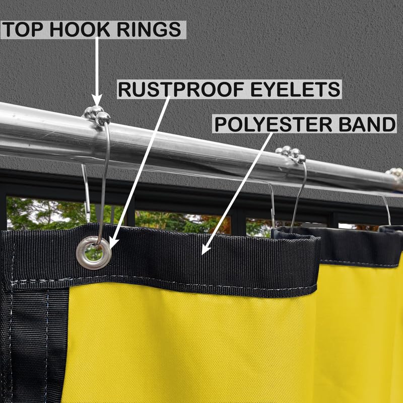 Image of Polyester with PVC Fabric Outdoor Waterproof Curtain with Top Eyelet Protect from AC, Sun, Dust & Rain Used for Balcony, Door & Window (Yellow Color 4.5 X 10 Feet, Pack of 2 Piece)