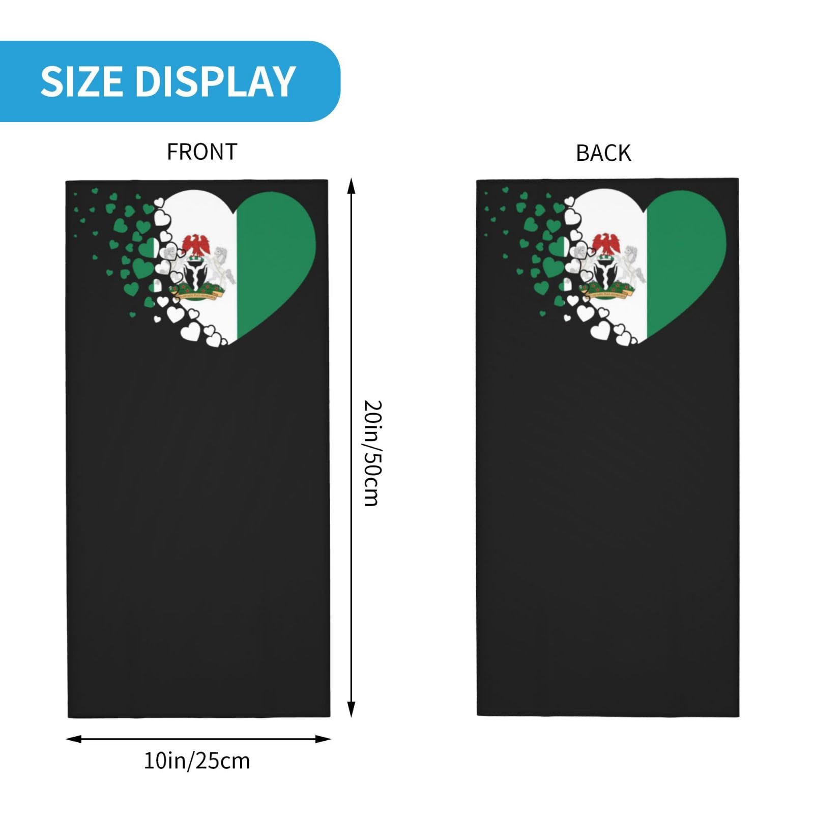 Nigeria Nigerian Heart Shaped Flag Balaclava Bandana Neck Gaiter Face Mask for Men Women Uv Protection for Motorcycle Cycling Riding Running Headbands White