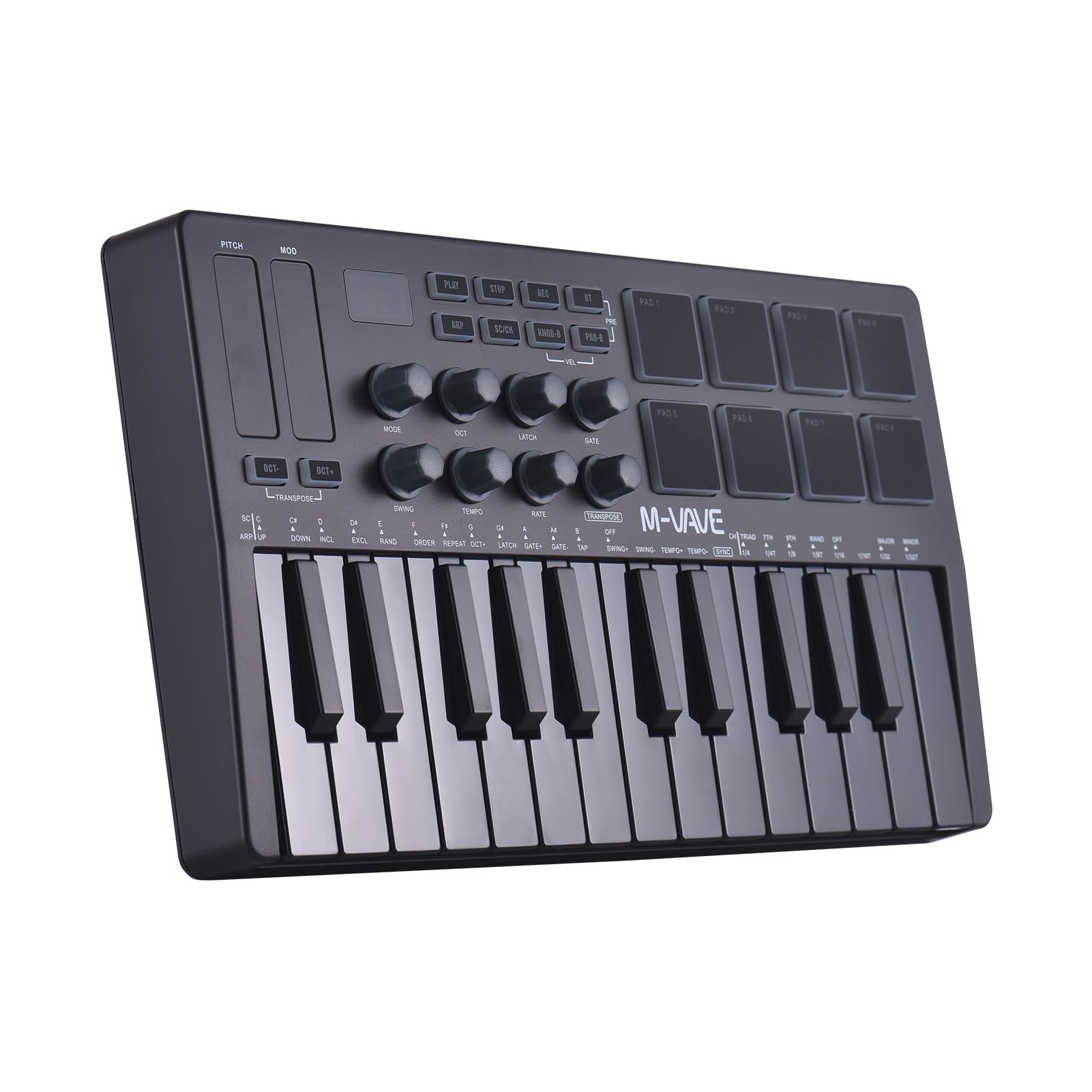 Controlador de Teclado MIDI de 25 Key, Almohadillas Retroiluminadas RGB, Batería Calchargable, Perillas Asignables MIDI, para Producción de Música, con Windows/Mac/iOS/Android,