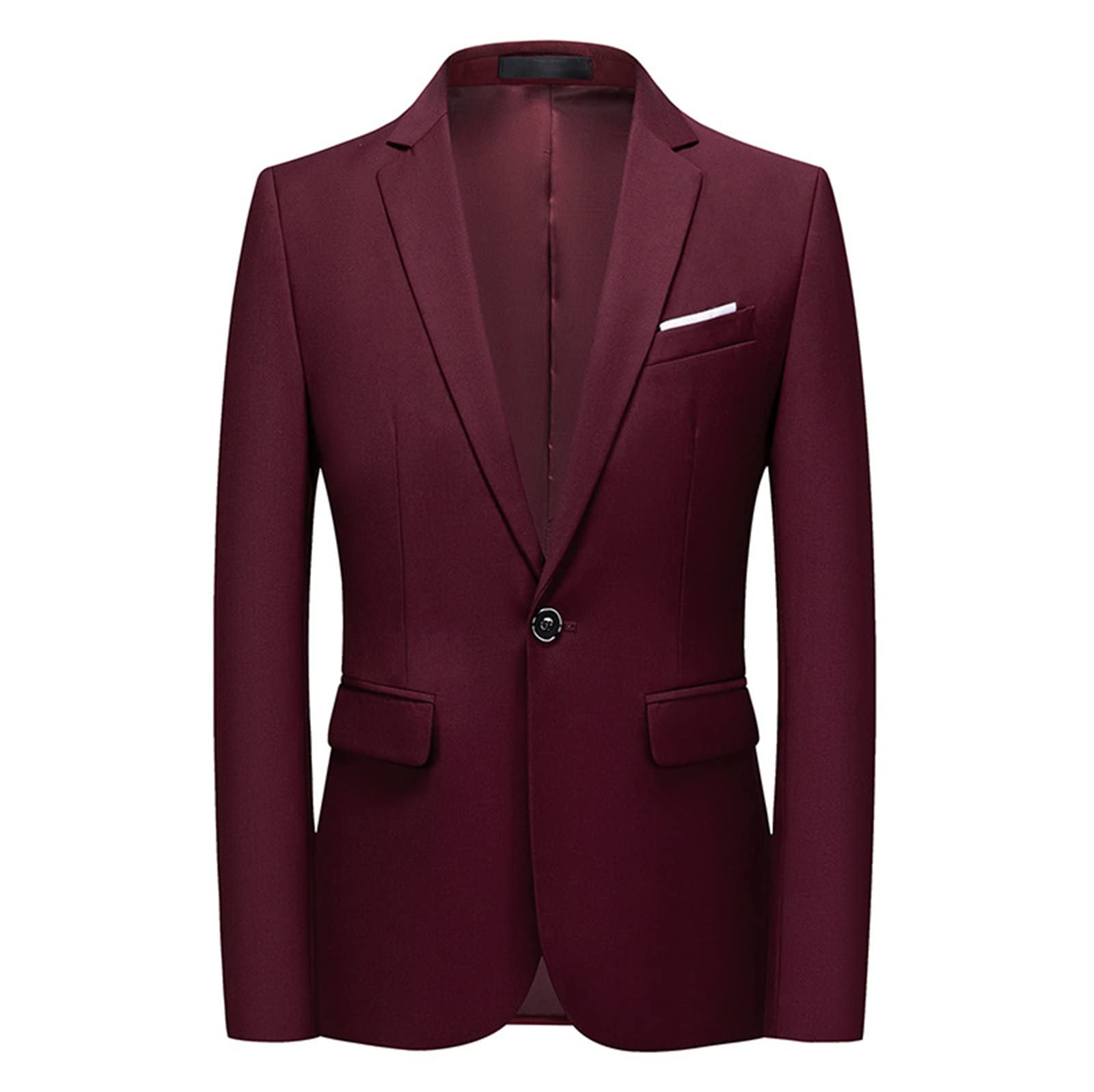 Men Slim Fit Daily Blazer One Button Lapel Slim Fit Business Jacket Solid Casual Formal Wedding Party Sport Coat (Dark Red,3X-Large)
