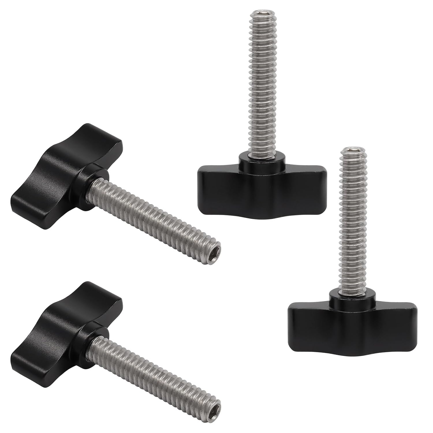 1/4"-20 x 1-1/4" Stainless Steel Thumb Screws, Black, 4 Pcs