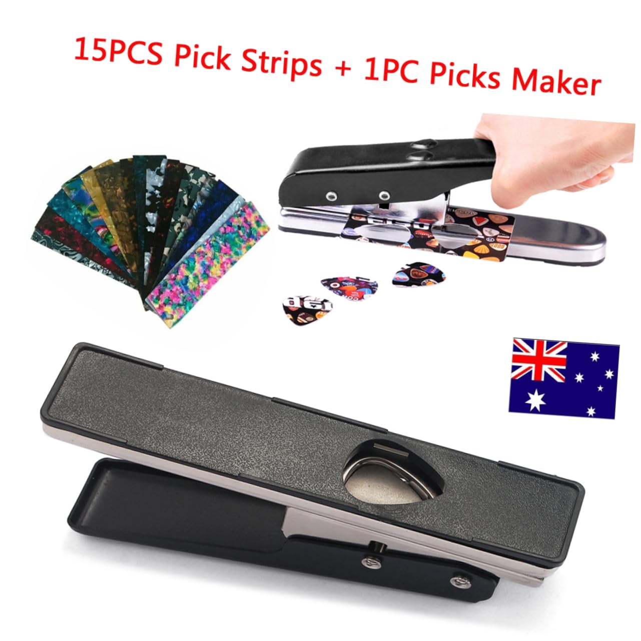 R26 Cutter Professionale per Plettri Chitarra, Nero | Derlin e Abs, Forma Precisa, Taglio Celluloid, Base in Plastica, Metallo e Plastica
