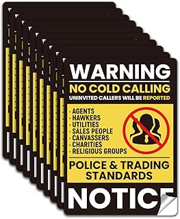 WADORN 10Pcs No Cold Calling Sign Sticker, PVC Waterproof No Canvassers No Cold Callers Warning Stickers Decal for Office Business Home Self Adhesive Sign for Indoor Outdoor, 5.1x7.1 Inch