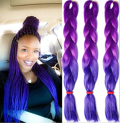 3Pcs/Lot Ombre Kanekalon Purple To Blue Braiding Hair Extensions 24" 100g/pc Twist Synthetic Hair Extensions Gradient Braiding Hair