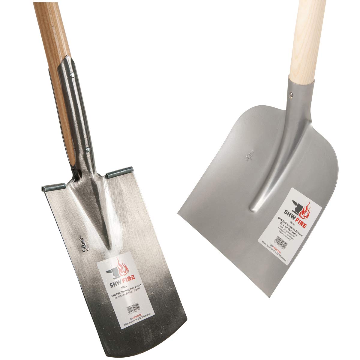 SHW-FIRE Set: Holsteiner Schaufel Silber Gr. 2 und Gärtnerspaten | Für Garten & Bauarbeiten| Zum Umgraben, Ausheben & Bearbeiten von Beeten| Poliertes Schaufelblatt| Tritt & Doppelfeder Spaten