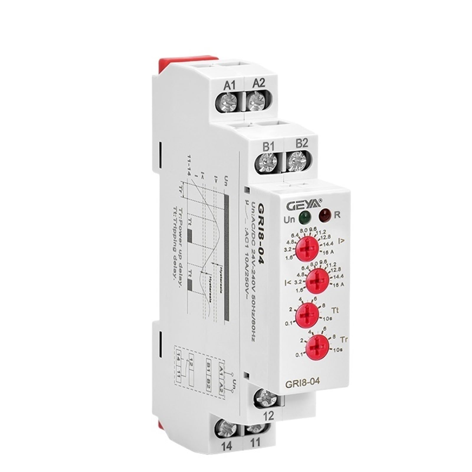 Intervallo di monitoraggio del relè di Corrente GRI8 Interruttore di sovracorrente e sottocorrente 0,05 A-16 A AC24-240V O DC24V(Gri8-04,1.6-16A)