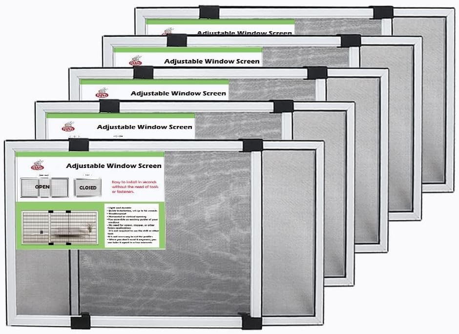 FLYZZZ Adjustable Window Screen for Windows, 2-Way Use for Horizontal & Vertical Windows, Expandable Window Screen with Locking Screw for Stability, 16" H，Expands 21-40" W, [2-Pack]
