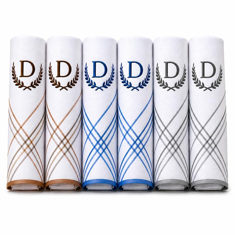 Image of GOLU MOLU Cotton White Formal Handkerchief Pack Of 6 | Office Travel Daily Use | Custom Initial Design | Free Size | Cotton Fabric | Customised N95 Mask Included
