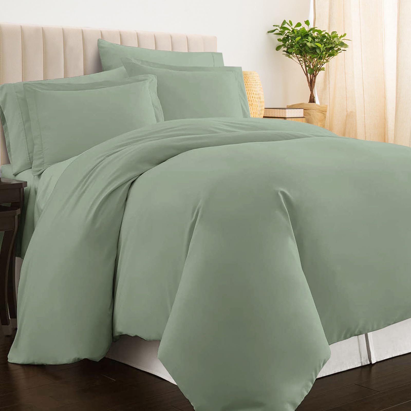 Pizuna Sea Foam 100% Cotton Double Duvet Cover Set 400 Thread Count Long Staple Cotton Duvet Cover 200X200cm, Sateen Weave Quilt Cover With Button Closure (Double Duvet Cover Cotton)