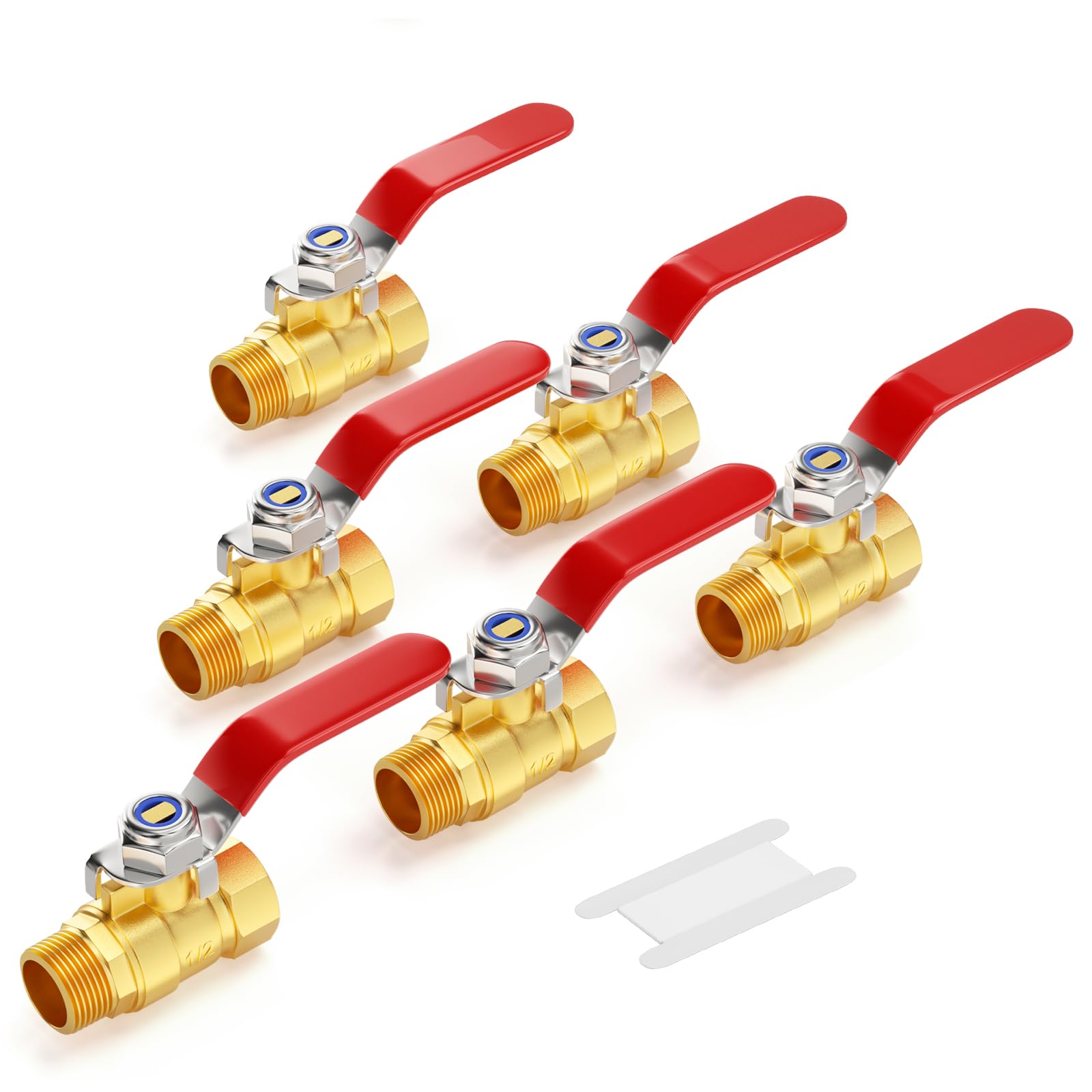 GASHER 6PCS 1/2 Inch Brass Mini Ball Valve, Shut Off Valve, 1/2 Inch Male x Female NPT Thread Pipe Fitting