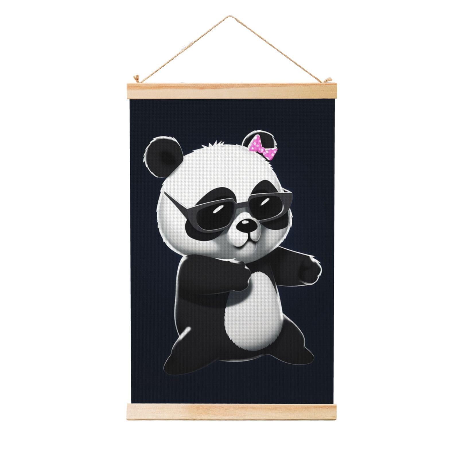 Cool Panda Poster Wooden Shaft Hanging Poster Wall Hanging Banner Canvas Artwork with Wood Frames 16"x24" Modern Artwork Decor Ready to Hang Wall Art for Home Decor Scroll Painting