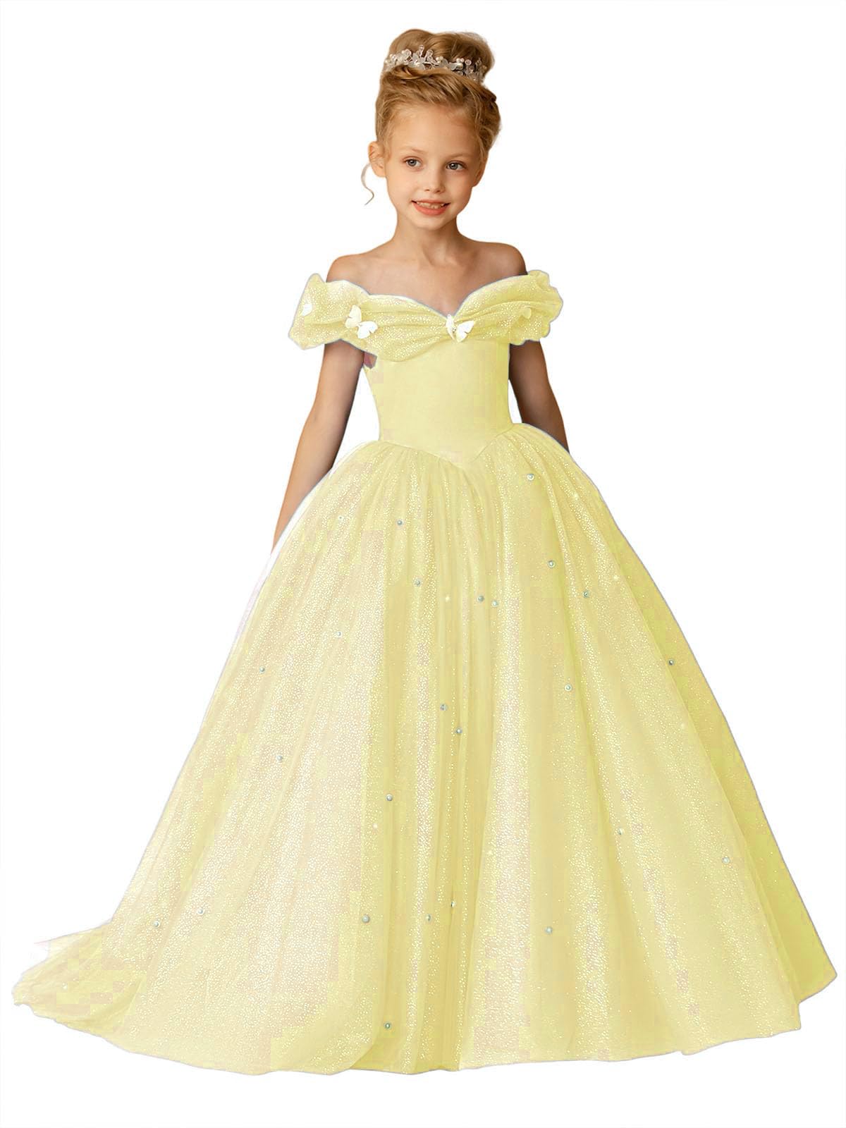 Lovertjes Jurk GRACE KARIN Meisjesjurk - Een Schouder, Chiffon Met Lovertjes, A-lijn Prinses Jurk Een Schouder Prinsessenjurk