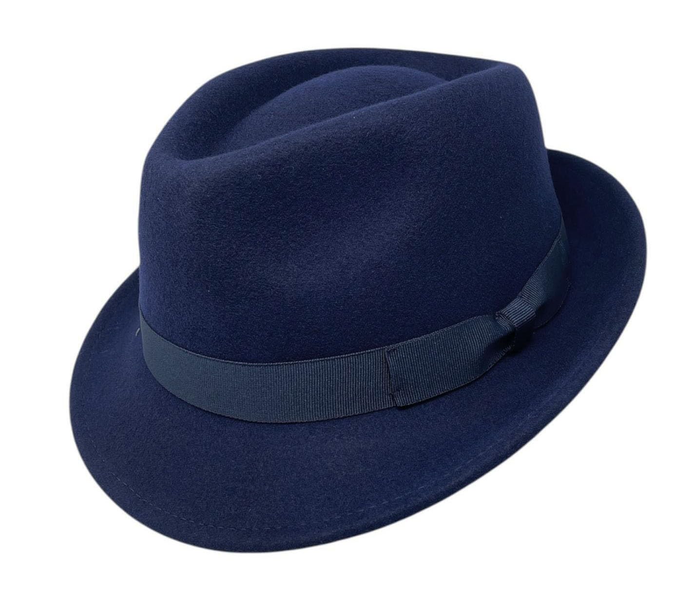 ROYALWORTH 100% Wool Trilby Hat Waterproof & Crushable Handmade with Grosgrain Band (UK, Numeric, 7, Navy)