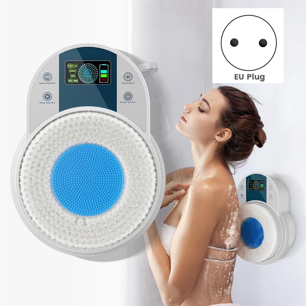 Cepillo de Espalda para Ducha, Cepillo Corporal, Cepillo de Espalda Eléctrico de Pared, Cepillo de Ducha de Limpieza Profunda con Enchufe Inteligente de la UE.