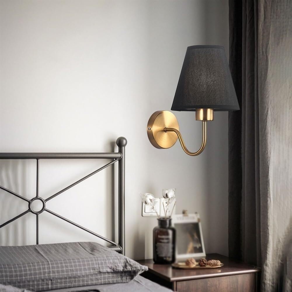 Jybnbbe Black Vintage Wall Lamp With Pleated Fabric Lampshade, Rural Brass Decorative Wall Lamp,Light Fixture,