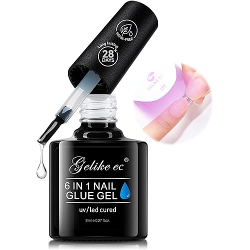 Gelike EC Gel Nail Glue for Press On Nails: 6 in 1 Strong UV Nail Glue for Nail Tips and Acrylic Fake Nail - Long Lasting 28 Days Quick Dry - Beginner Friendly DIY for Home Salon