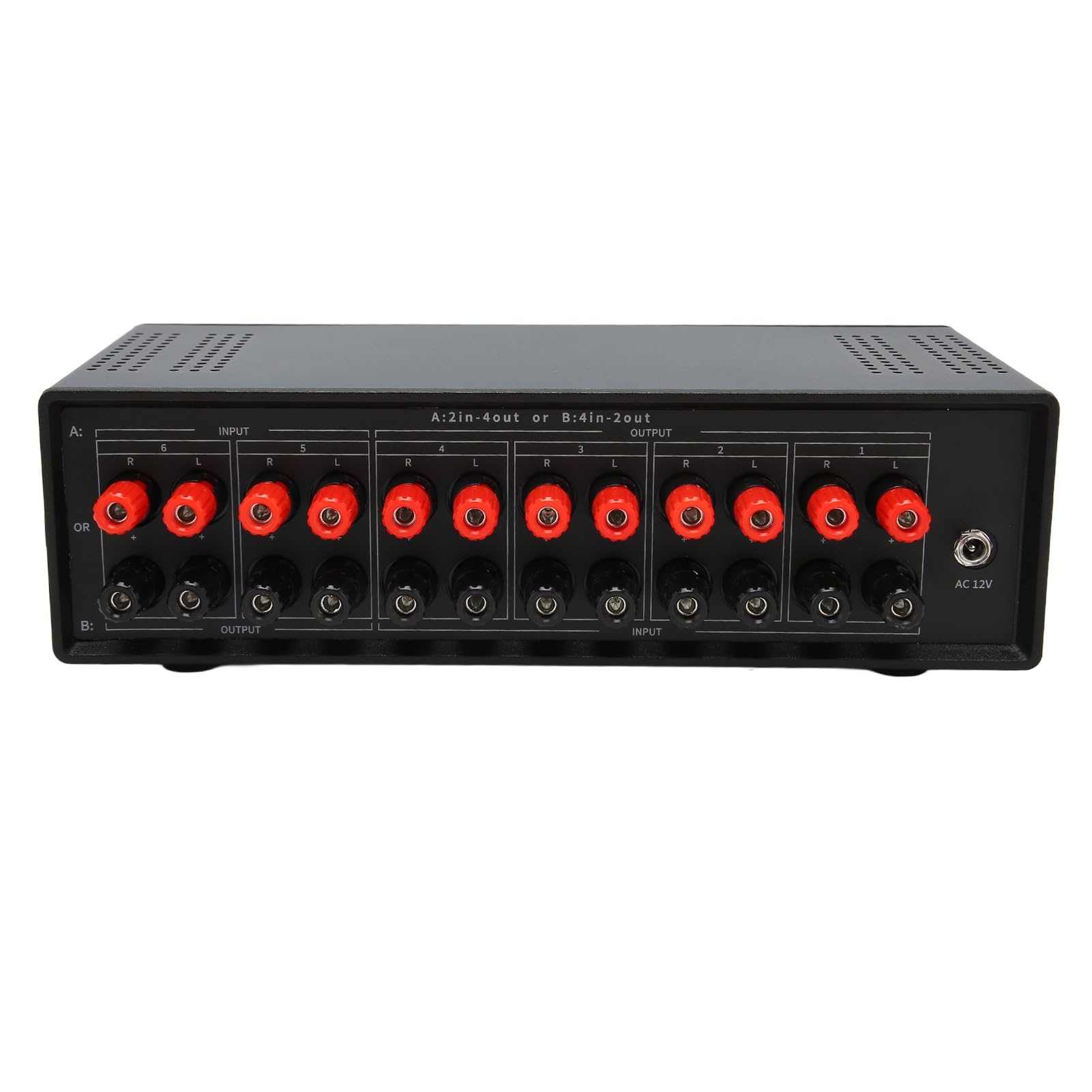 Selector de Amplificador Conmutador de Altavoz de Doble Canal 4 en 2 Salidas 500 Vatios 100-240 V con Control Remoto, Conmutación Suave, Circuito de Separación Bipolar (Enchufe