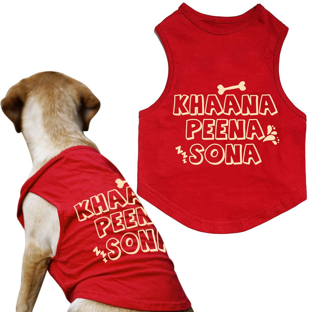 Myartbucket Dog T-Shirt Printed Round Neck Sleeveless Vest Tank Tees Tshirt for Dogs| Pet Apparel Half Sleeves Tshirt Gift for Dogs | Khana Peena Sona(Red,S) (B0C718PMST) Amazon Price History, Amazon Price Tracker