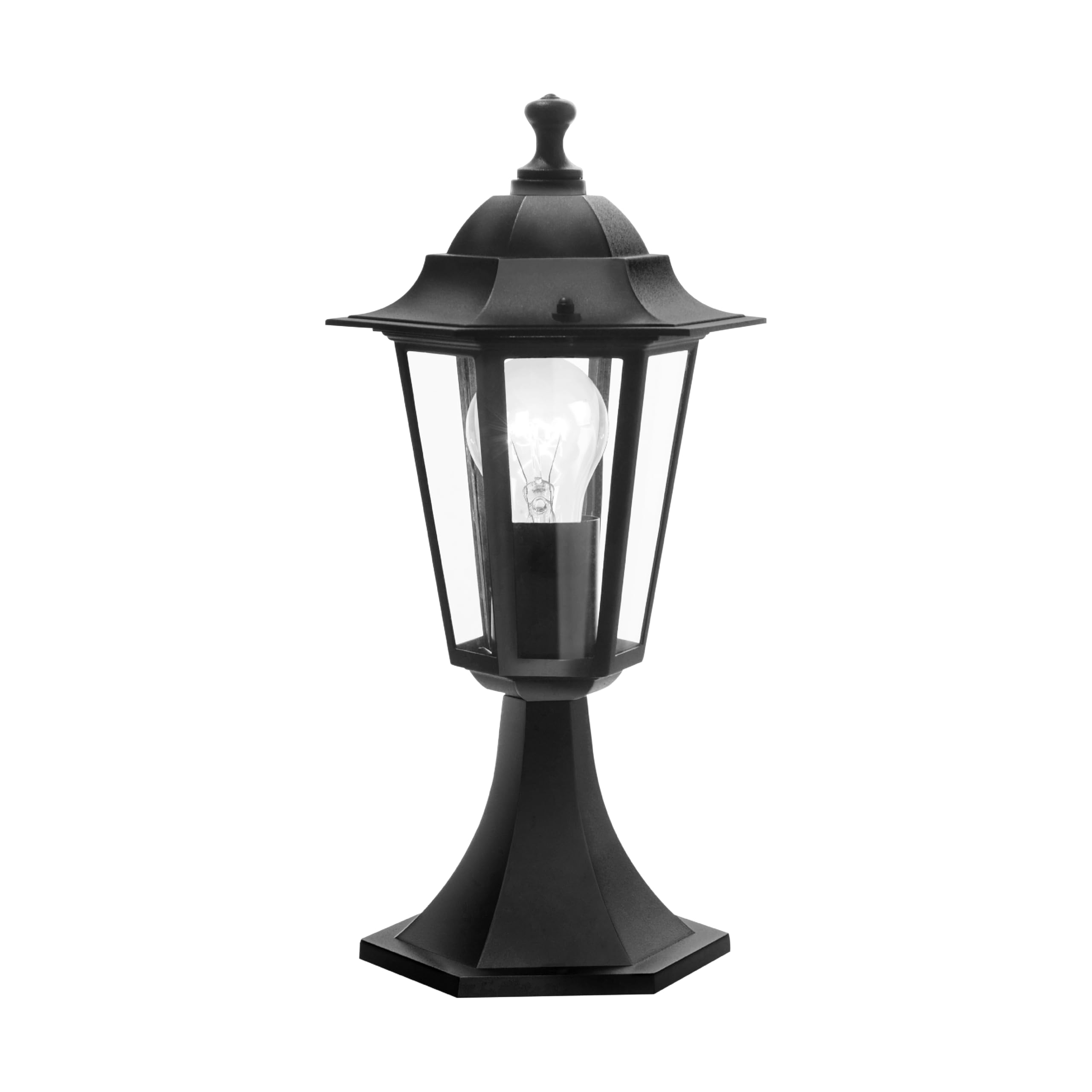 Eglo Laterna 4 Outdoor Lamp, 6 Panel Pedestal Light, Black Cast Aluminium and Glass Base, E27 Socket, IP44