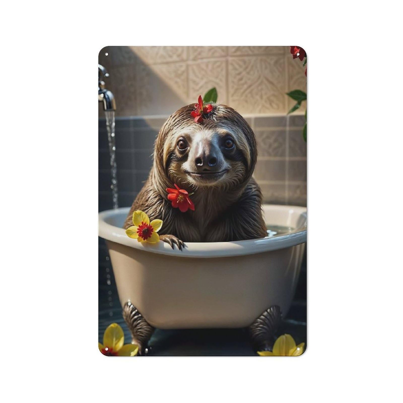 Junmoney Sloth On Bathroom Metal Wall Sign 30X20cm Featuring For Garage Wall, For Themed Room Decoration, For Living Room And Hallway Decor