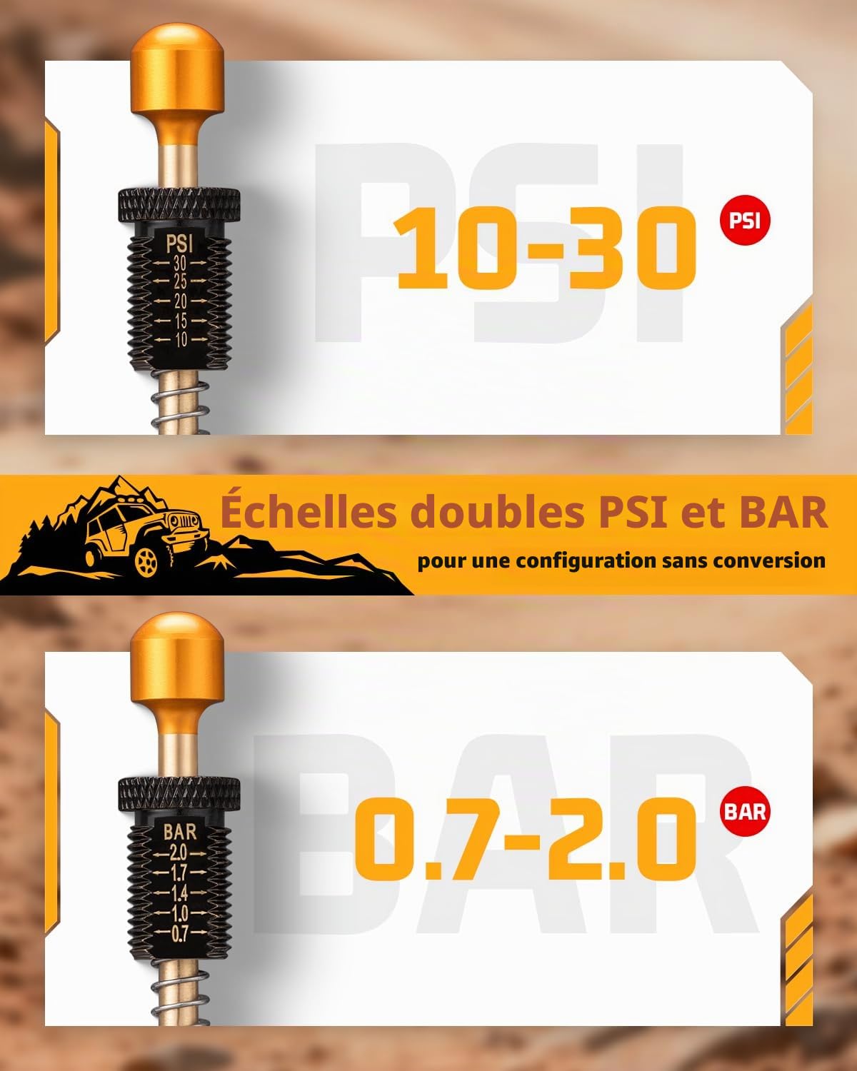 LINKNAL Kit de Valve de dégonflage de Pneu réglable (10–30 psi/0,7–2 Bar), 4 Outils à Visser pour Tout-Terrain, 4x4, Jeep, Camion, SUV – avec Sac de Rangement et 5 Bouchons de Valve