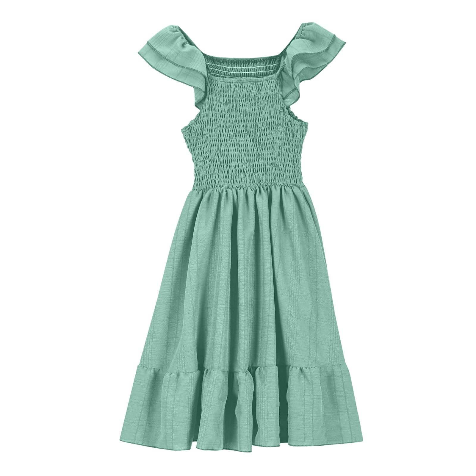 Generisch 2025 - Robe d'été smockée sans manches avec poches - Tennis de table pour fille