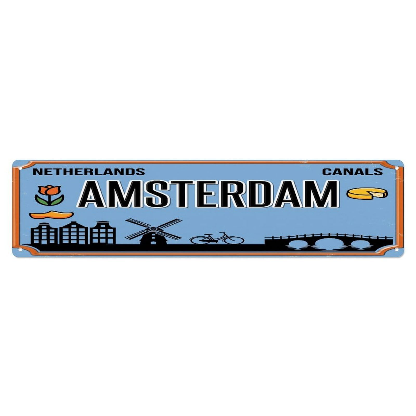 Tgrcjimh Style Metal Tin Sign Amsterdam Netherlands Canals Tulip
