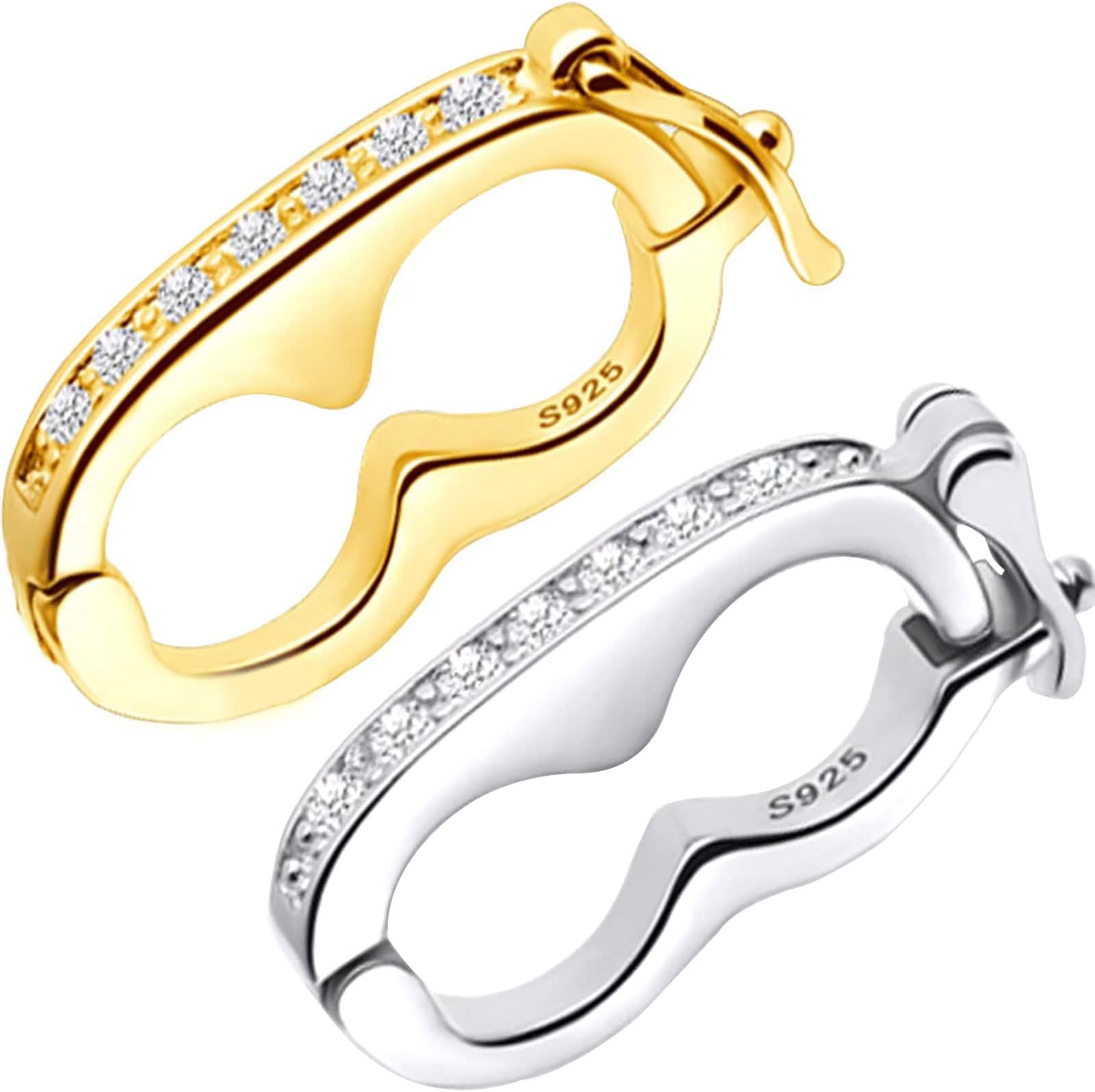 Gold Plated Sterling Silver Shortener Enhancer Push Click Clasp - Foto 9