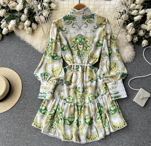 Image of Summer Shirt Dress for Women Long Sleeve Floral Printed Button Down Mini Dresses