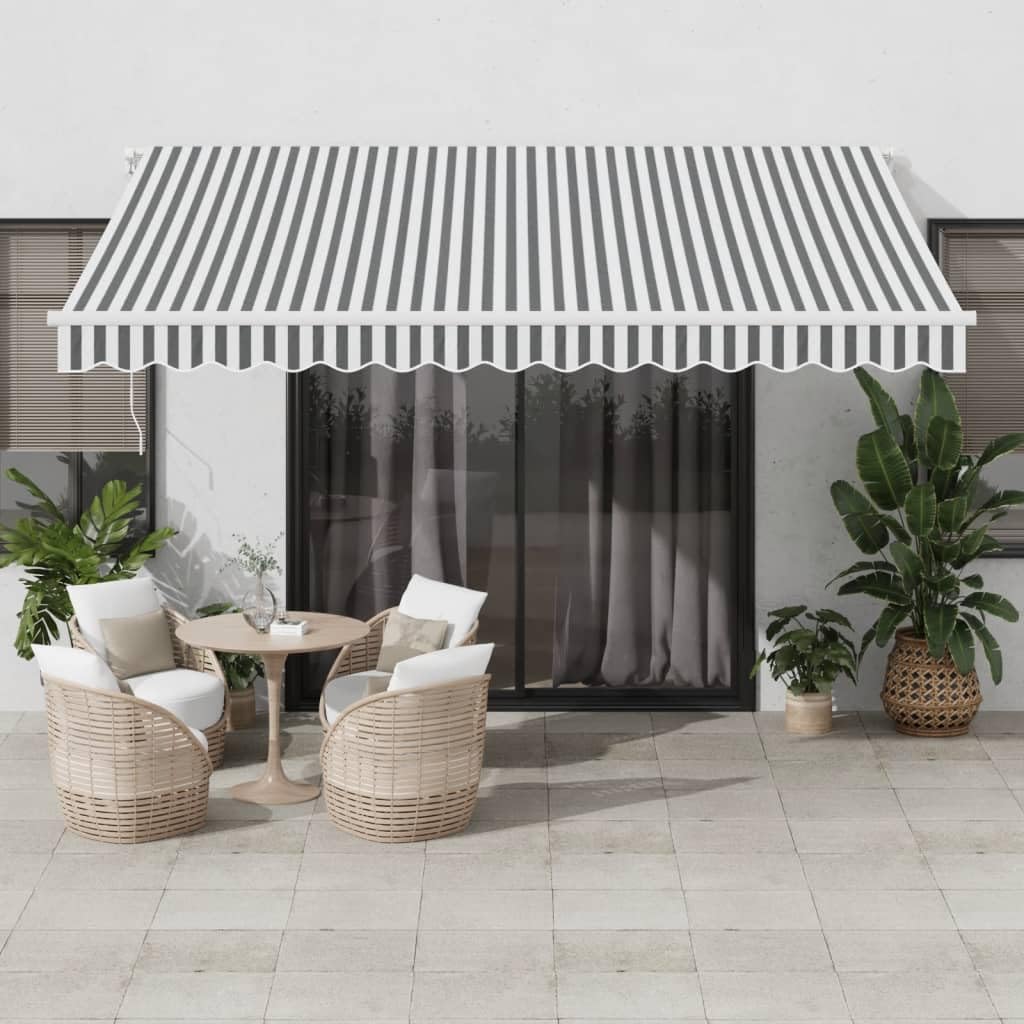Festnight Store Banne Manuel 4x3,5 Auvent de terrasse Auvent Rétractable à Bras Repliable Store Balcon pour Resto,Café -Anthracite et blanc-400 x 350 cm