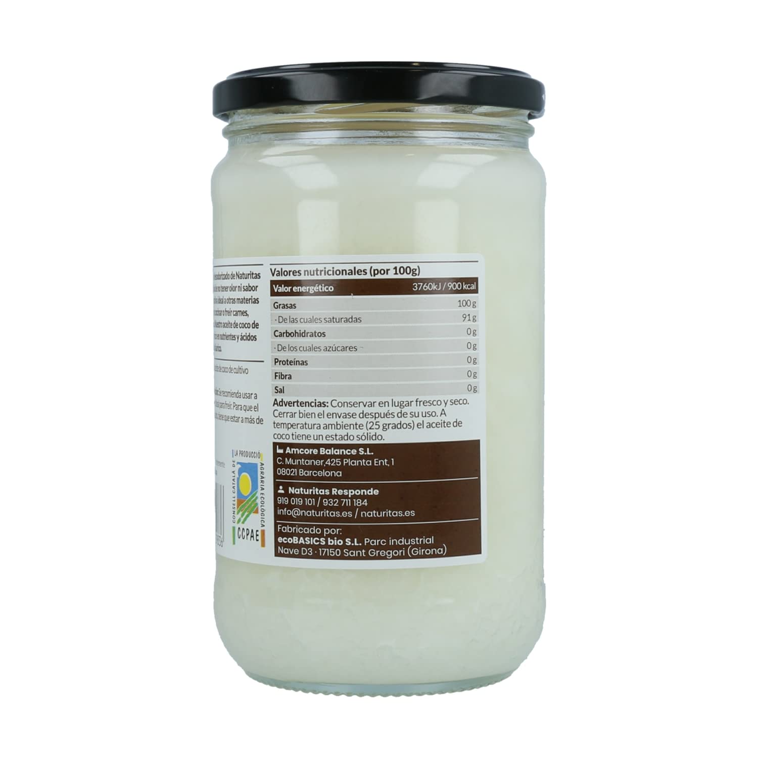 Coco sin olor BIO | 500 ml | Naturitas Essentials | Aceite de coco Bio desodorizado | Punto de humo alto sin refinar | Aceites y Vinagres