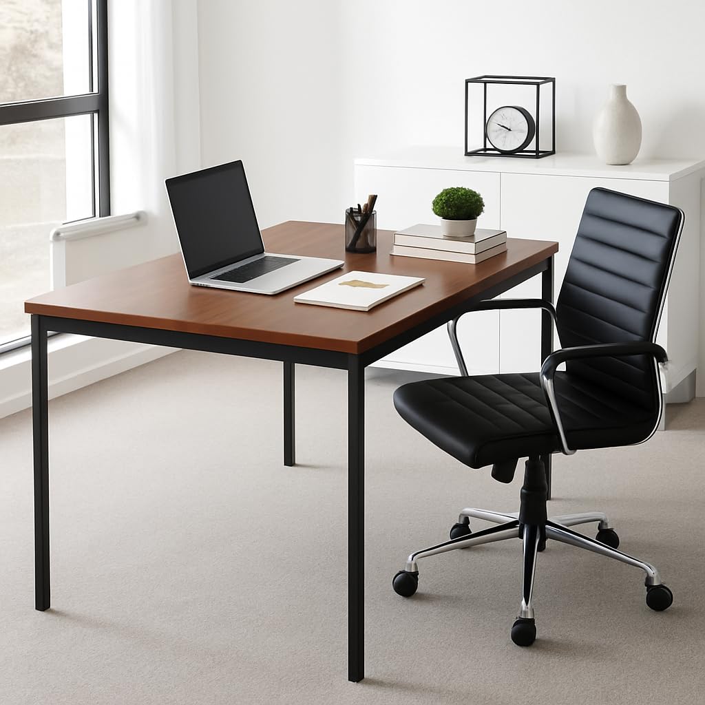 FurnitureR Brown Rectangular Conference Tables for 4 to 6 People, Thick Wooden Tray with Metal Structure, for Training, Meetings, Conferences, 120x70x75cm