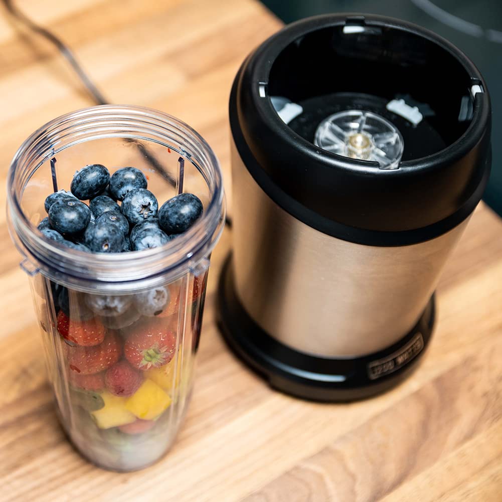 BAKAJI Frullatore in Acciaio Inossidabile Smoothie Blender con Caraffa da Asporto da 1 Litro, 1200W Potenza, Ideale per Pappe, Frullati, Salse, 220-240 V, 1 Velocità, Dimensioni ‎14.5 x 14.5 x 40.5 cm