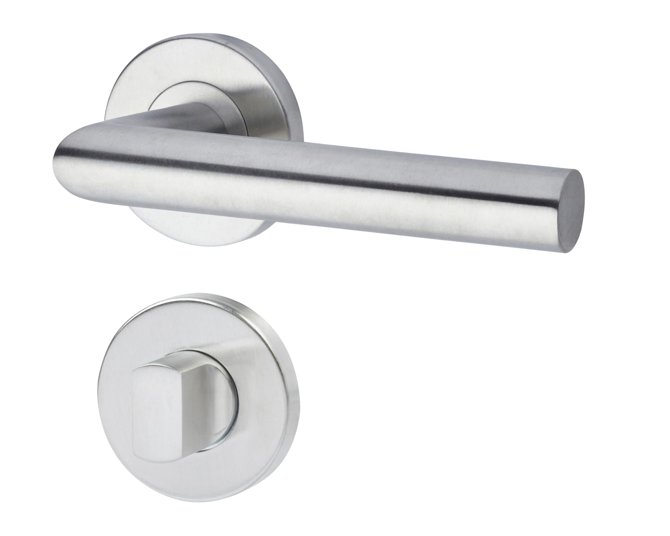 Yale Juego de manillas L 90 en acero inoxidable para puerta con pestillo de privacidad 35-S1L9-RRWC-88-3101, satinado, diseño moderno, apto para puertas interiores y exteriores