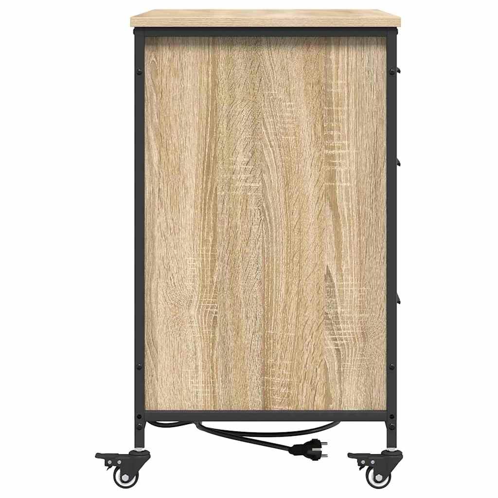vidaXL Schrank mit Ladestation Mit Rad Sonoma-Eiche 76 x 41 x 72 cm, Moderner Büroschrank, rechteckig, mit Ladefunktion, Holz, praktische Lösungen fürs Arbeiten