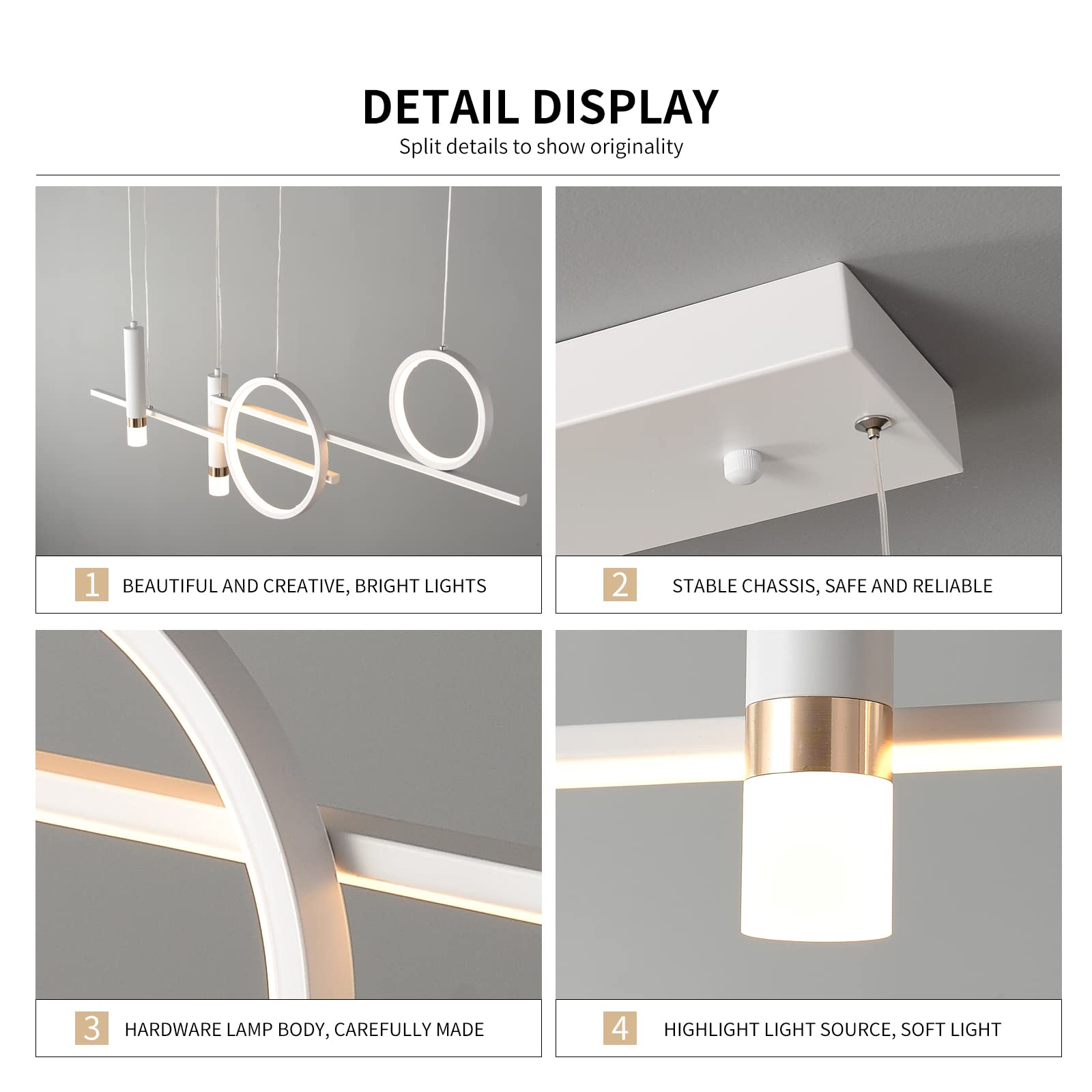 Eoodis Lampadario LED Lineare Bianco Lampada a Sospensione Moderna 110cm 50W Dimmerabile con Telecomando Design Geometrico Minimalista per Isola Cucina, Tavolo da Pranzo e Ufficio
