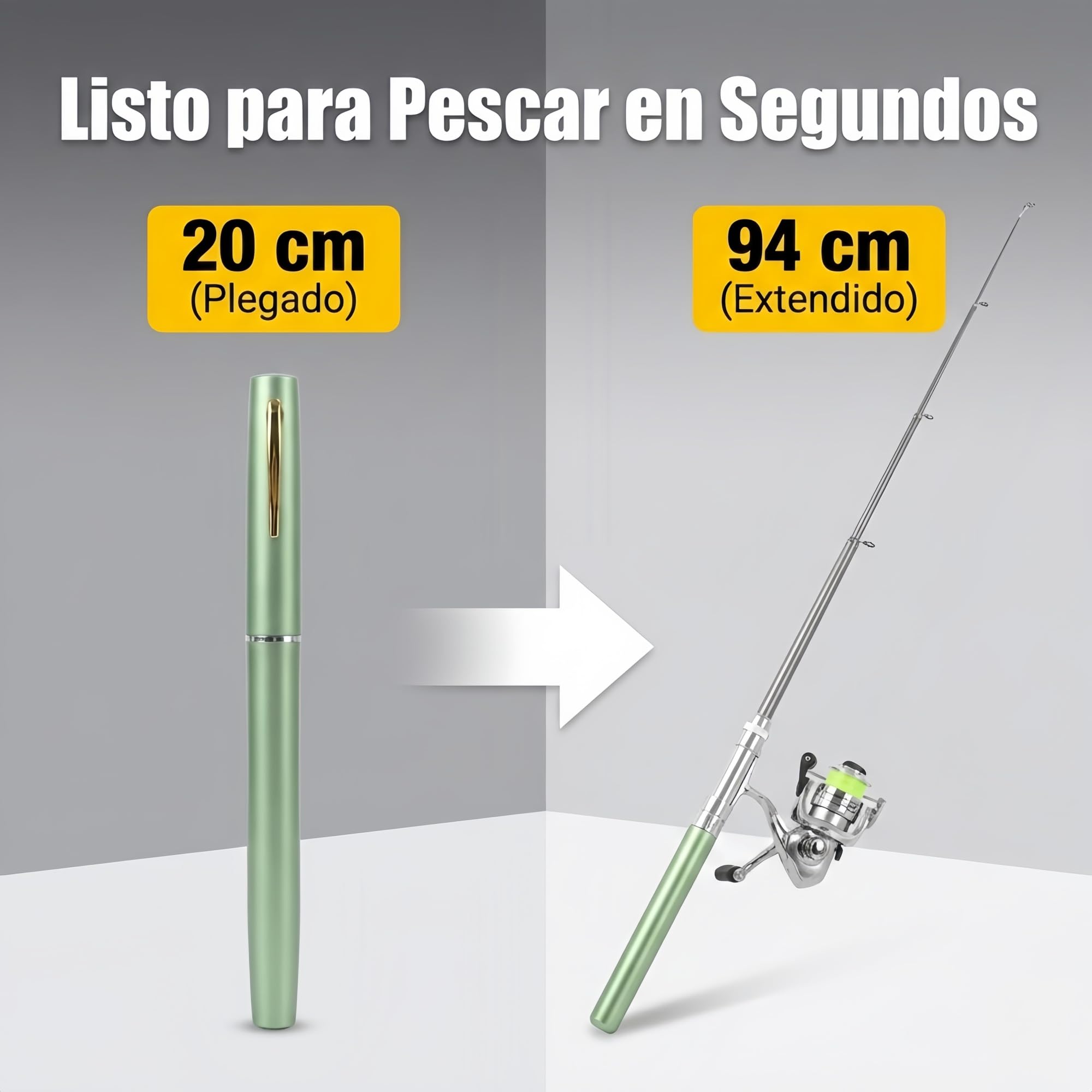 Caña de Pescar Mini bolígrafo portátil, Mini caña de Pescar, Aluminio aviación retráctil Anillo magnético Carrete 2 mas 1BB Ratio 4.3 a 1, Equipo para Hielo río 20 cm (Verde)