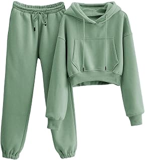 Women 2 Piece Outfits Sweatsuits Crop Pullover Fleece Sweatshirt Jogger Pants Lounge Set