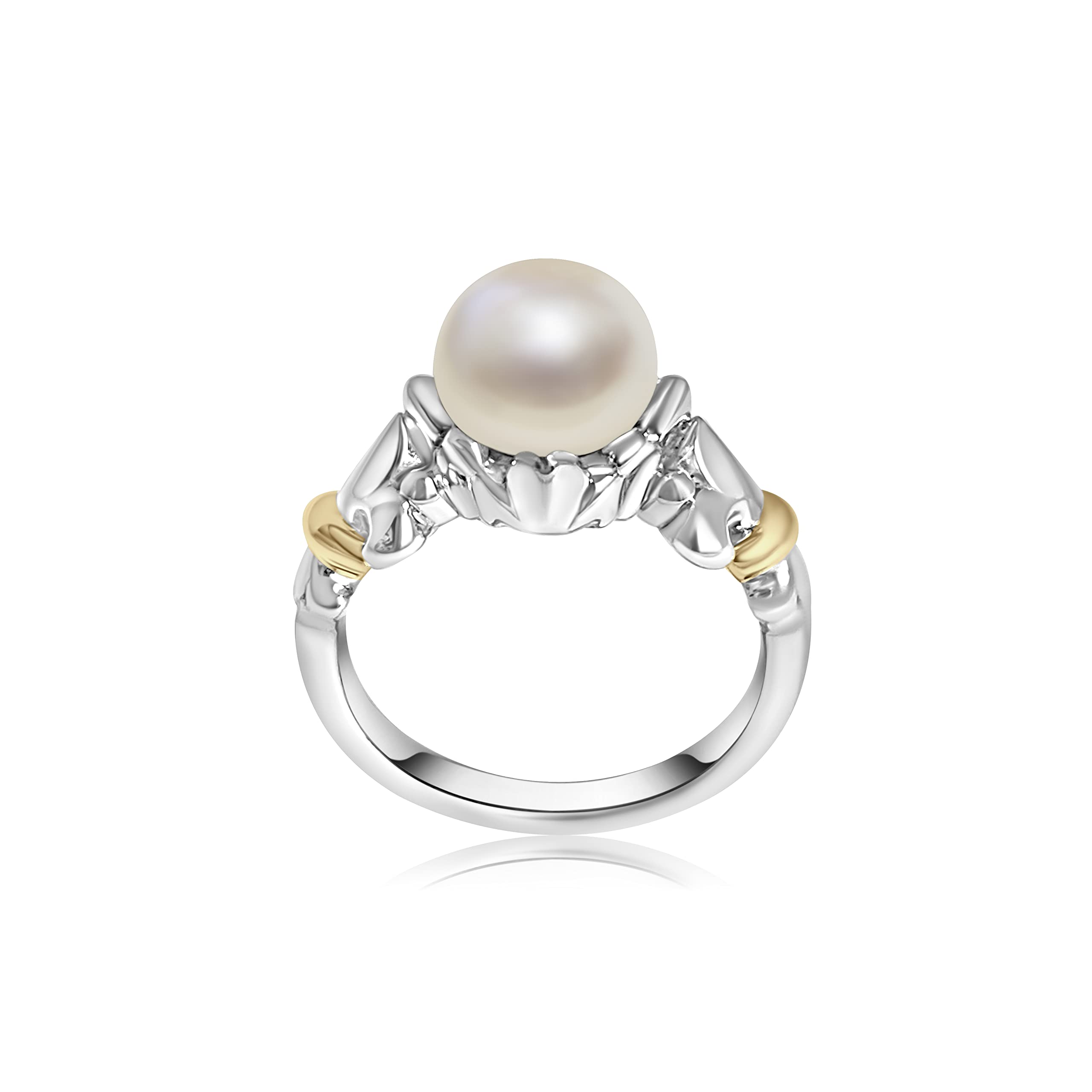 14k Gold and Sterling Silver Fleur-de-lis Ring with Freshwater Pearl - Two Tone Ring