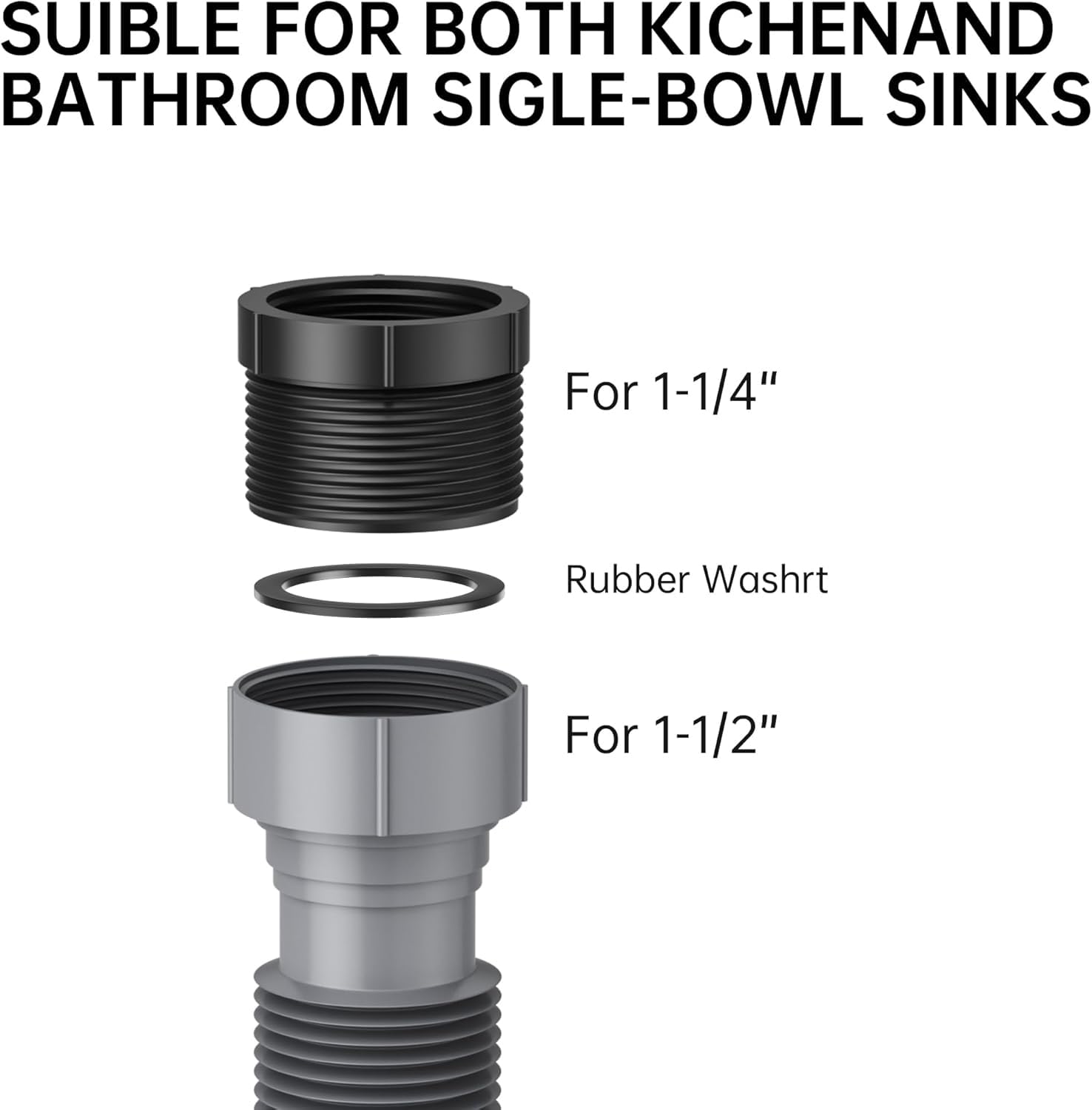 Kit de sifón flexible y extensible para fregadero doble de cocina, apto para tuberías de 3,8 cm o 3,8 cm, completo con anillo de sellado, cinta adhesiva y tubo, perfecto para