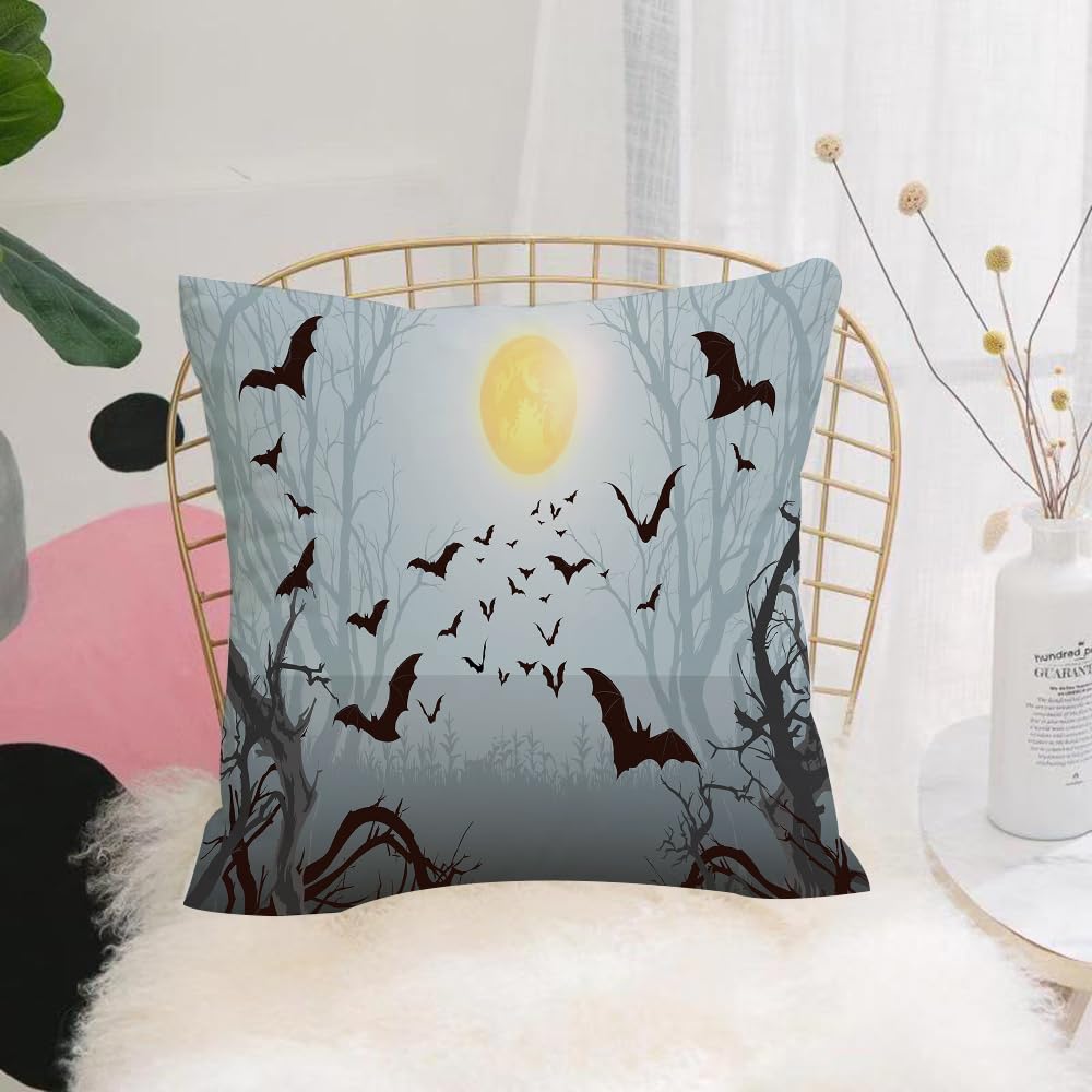 HYMSXW Cushion Cover,Throw Pillow Case Home Decorative for Living Room Bedroom Sofa Chair 20X20 Inch,Halloween background.Spooky forest with full moon and bats flying,Pillowcase 50X50cm